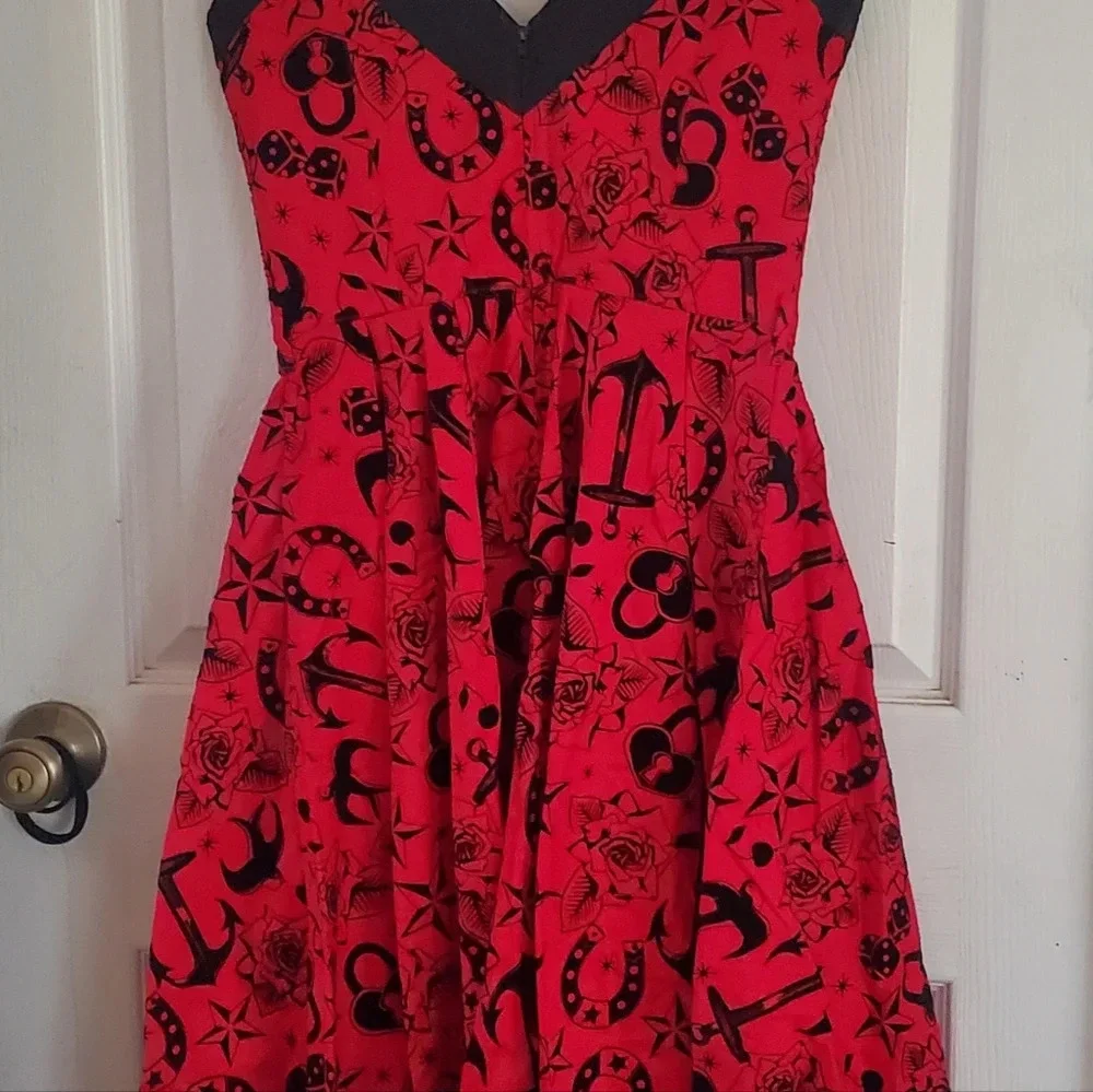 Hell Bunny Vixen red all over print tattoo flash flock retro dress - Picture 8 of 8